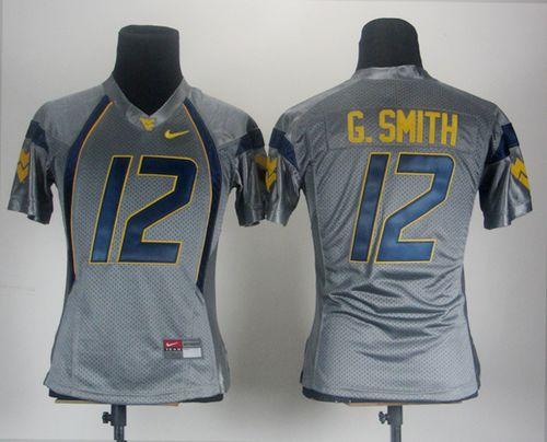 Mountaineers #12 Geno Smith Grey Women's Stitched NCAA Jersey